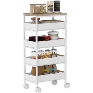 MHSTAR UK LTD HOMCOM 5-Tier Storage Trolley on Wheels, Rolling Utility Cart with 4 Pull-Out Drawers, Mobile Kitchen Storage Rack for Living Room, Kitchen, Dining Ro