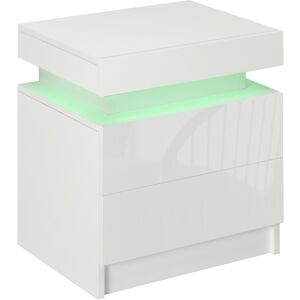 MHSTAR UK LTD HOMCOM High Gloss Front Bedside Table, Nightstand with RGB LED Light, 2 Drawers Chest of Drawers, White, for Bedroom, Living Room