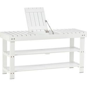 MHSTAR UK LTD HOMCOM Shoe Bench, 3-Tier Wooden Shoe Rack with Hidden Storage Compartment, Slatted Shelves, Home Storage Unit, Hallway Furniture, White, 90L x 29W x4