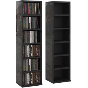 MHSTAR UK LTD HOMCOM 204 CD Media Display Shelf Unit Set of 2 Blu-Ray Tower Rack w/ Adjustable Shelves Bookcase Storage Organiser, High Gloss Black