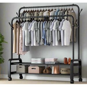 HMS precious limited Black Heavy Duty Double Rail Clothes Rack – Garment Hanging Stand with Wheels