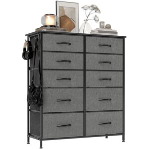 MHSTAR UK LTD HOMCOM Chest of Drawers, Double Dresser for Bedroom with 10 Fabric Drawers, Tall Storage Unit with 4 Pockets, 2 Hooks and Steel Frame for Living Room,