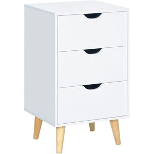 MHSTAR UK LTD HOMCOM Bedside Table, Bedside Cabinet with 3 Drawers, Small Side Table with Wood Legs and Cut-out Handles for Bedroom, Cream White