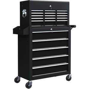 MHSTAR UK LTD HOMCOM Rolling Tool Cabinet on Wheels with 14 Drawers, Pegboard and Side Rack, Lockable Top Tool Chest and Roller Cabinet Combo for Workshop and Home,