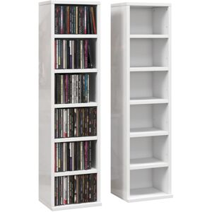 MHSTAR UK LTD HOMCOM 204 CD Media Display Shelf Unit Set of 2 Blu-Ray Tower Rack w/ Adjustable Shelves Bookcase Storage Organiser, High Gloss White