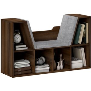 MHSTAR UK LTD HOMCOM Bookcase Storage Shelf with Cushioned Reading Seat, Cube Bookshelf Organizer for Bedroom Living Room, Chestnut