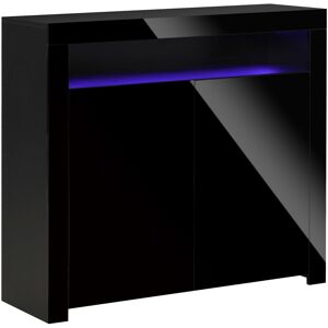 MHSTAR UK LTD HOMCOM Modern High Gloss RGB LED Cabinet Cupboard Sideboard Console Black