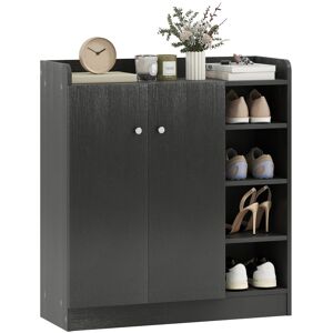 MHSTAR UK LTD HOMCOM Shoe Storage Cabinet Two Doors w/ Adjustable 4 Shelves Cupboard Footwear Rack Stand Organiser Hallway Black