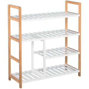 MHSTAR UK LTD HOMCOM 4-Tier Shoe Rack Simple Home Storage w/ Wood Frame Boot Compartment Home