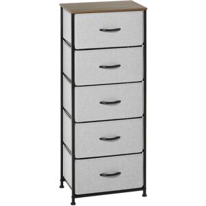 MHSTAR UK LTD HOMCOM 5 Drawer Fabric Chest of Drawers w/ Wooden Top for Closet Hallway Grey