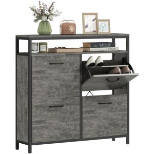 MHSTAR UK LTD HOMCOM Narrow Shoe Cabinet with 4 Flip Drawers, Industrial Slim Shoe Storage Cabinet with Open Shelf and Adjustable Shelves for Hallway, Entryway, Hol