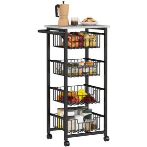 MHSTAR UK LTD HOMCOM 4-Tier Kitchen Island on Wheels, Rolling Kitchen Storage Trolley with 4 Pull-Out Mesh Baskets, Mobile Utility Serving Cart, Light Grey