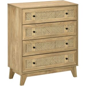 MHSTAR UK LTD HOMCOM Chest of Drawers, 4-Drawer Storage Organiser Unit with Rattan Element for Bedroom, Living Room, Wood Effect