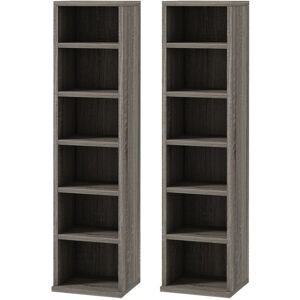 MHSTAR UK LTD HOMCOM 204 CD Media Display Shelf Unit Set of 2 Blu-Ray Tower Rack w/ Adjustable Shelves Bookcase Storage Organiser, Mocha Wood Effect