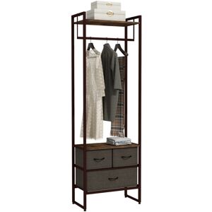 MHSTAR UK LTD HOMCOM Free Standing Clothes Rail with 3 Fabric Drawers and Storage Shelves, Garment Rack, Hanging Rail for Hallway, Bedroom and Living Room, Rustic B