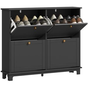 MHSTAR UK LTD HOMCOM Narrow Shoe Storage Cabinet for Hallway, Modern Slim Shoe Cabinet with 4 Flip Drawers and Adjustable Shelves for 16 Pairs of Shoes, Black