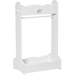 MHSTAR UK LTD HOMCOM Kids Clothes Rail Wooden Hanging Rack with Storage Shelves Children Garment Freestanding Wardrobe for 3-8 Years Toddler, White