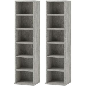 MHSTAR UK LTD HOMCOM 204 CD Media Display Shelf Unit Set of 2 Blu-Ray Tower Rack w/ Adjustable Shelves Bookcase Storage Organiser, Cement Grey