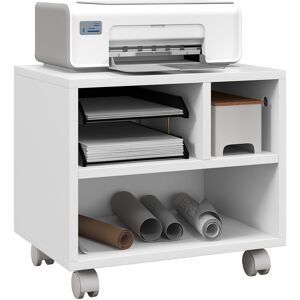 MHSTAR UK LTD HOMCOM 2-Tier Printer Stand with Storage, Under Desk Printer Cart on Wheels with 3 Compartments, Desktop Printer Table for Home Office, White