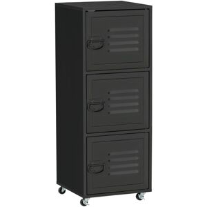 MHSTAR UK LTD HOMCOM Rolling Storage Cabinet 3-Tier Mobile File Cabinet with Wheels & Metal Doors for Home Office, Living Room, Black