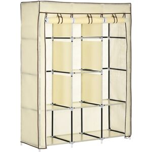 MHSTAR UK LTD HOMCOM Fabric Wardrobe, Portable Wardrobe, Clothes Storage Unit with 8 Shelves, 2 Hanging Rods, 125 x 43 x 162.5 cm, Cream White