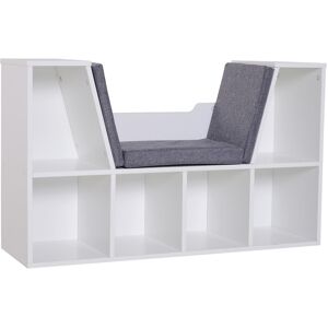 MHSTAR UK LTD HOMCOM Bookcase Storage Shelf with Cushioned Reading Seat, Cube Bookshelf Organizer for Bedroom Living Room, White