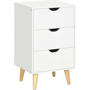 MHSTAR UK LTD HOMCOM Bedside Table, Bedside Cabinet with 3 Drawers, Small Side Table with Wood Legs and Cut-out Handles for Bedroom, White