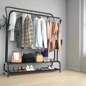 HMS precious limited Heavy Duty Metal Double Rail Clothes Rack – Freestanding Garment Stand with Shelf
