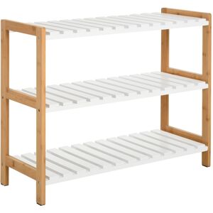 MHSTAR UK LTD HOMCOM 3-Tier Shoe Rack Wood Frame Slatted Shelves Open Hygienic Storage 57x70cm
