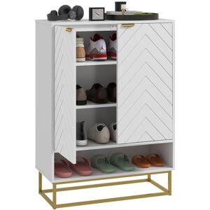 MHSTAR UK LTD HOMCOM Shoe Cabinet, Shoe Storage Cabinet with 2 Chevron Doors, 3-tier Shelving Shoe Cupboard with Adjustable Shelf, Open Shelf and 6 Vents for 12 Pai