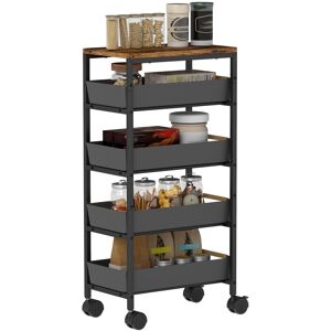 MHSTAR UK LTD HOMCOM 5-Tier Storage Trolley on Wheels, Rolling Utility Cart with 4 Pull-Out Drawers, Mobile Kitchen Storage Rack for Living Room, Kitchen, Dining Ro