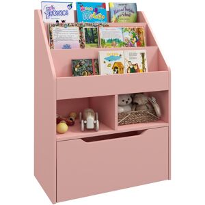 MHSTAR UK LTD HOMCOM Kids Bookshelf with Storage Drawer, Children's Bookcase with Wheels, Toy Organiser for Bedroom, Playroom - Pink