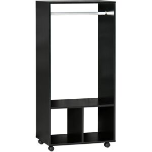 MHSTAR UK LTD HOMCOM Open Wardrobe Clothes Rail Bedroom Clothes Storage Rod Shelves Black