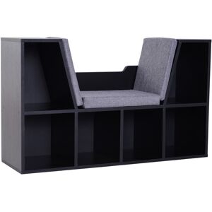 MHSTAR UK LTD HOMCOM Bookcase Storage Reading Seat Unit Kids Adults Six Cubes Organiser Black