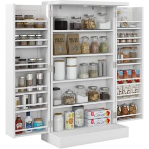MHSTAR UK LTD HOMCOM Kitchen Cupboard, Freestanding Kitchen Storage Cabinet with Double Doors, 5-Tier Shelf, 12 Spice Racks and Adjustable Shelves, White