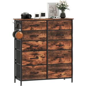 MHSTAR UK LTD HOMCOM Chest of Drawers, Double Dresser for Bedroom with 10 Fabric Drawers, Tall Storage Unit with 4 Pockets, 2 Hooks and Steel Frame for Living Room,