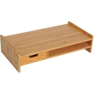 MHSTAR UK LTD HOMCOM Monitor Riser Laptop PC Plinth Stand Desktop Organiser W/ Drawer Bamboo