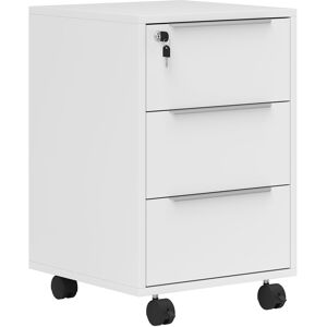 MHSTAR UK LTD HOMCOM 3-Drawer Lockable Filing Cabinet, File Cabinet on Wheels, Mobile Office Storage Drawers for Home Office, Bedroom and Living Room, White
