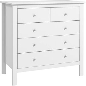 MHSTAR UK LTD HOMCOM Modern Chest of Drawers, 5 Drawer Storage Cabinet with Metal Handles and Runners for Bedroom, White