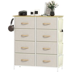 MHSTAR UK LTD HOMCOM Chest of Drawers, Double Dresser for Bedroom with 8 Fabric Drawers, Tall Storage Unit with 4 Pockets, 2 Hooks and Steel Frame for Living Room,