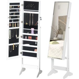 MHSTAR UK LTD HOMCOM Lockable Jewellery Storage Mirror Armoire Freestanding Adjustable White