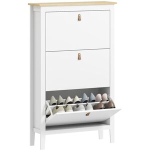 MHSTAR UK LTD HOMCOM 3 Drawer Shoe Cabinet with Flip Doors, Narrow Shoe Storage Cabinet with Removable and Adjustable Shelves, 21 Pairs Footwear Cupboard for Hallwa