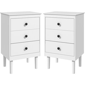 MHSTAR UK LTD HOMCOM Bedside Table Set of 2, Bedside Cabinet with 3 Drawers, Modern Sofa Side Table, Nightstand for Bedroom, 40x30x64cm, White