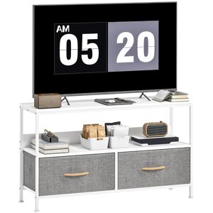 MHSTAR UK LTD HOMCOM TV Stand Cabinet up to 47-inch, TV Unit with 2 Foldable Linen Drawers, Open Shelf for Living Room, Bedroom, Entertainment Room, White