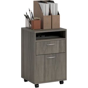 MHSTAR UK LTD HOMCOM 60cm Filing Cabinet with Drawer, Open Shelf, Metal Handles and 4 Wheels, Office Home Organiser Mobile Printer, Grey