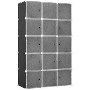 MHSTAR UK LTD HOMCOM Portable Wardrobe for Bedroom, 15 Cube Closet with Hanging Rail, Modular Storage Cabinet, Plastic Armoire for Space Saving, White and Black