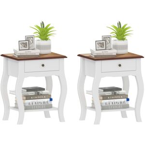 MHSTAR UK LTD HOMCOM Bedside Tables Set of 2, French Style Bedside Cabinets with Drawer and Open Shelf, Nightstand for Bedroom, Living Room, 45 x 35 x 55 cm, White