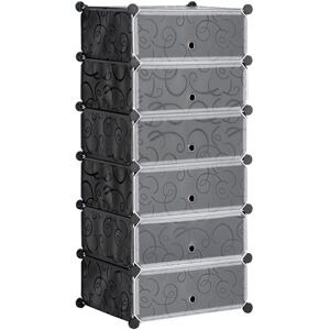 MHSTAR UK LTD HOMCOM 6-Tier Shoe Rack Organiser, Stackable Storage Boxes with Doors, Shoe Storage Cabinet for Living Room, Entryway, Hallway, Black