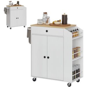MHSTAR UK LTD HOMCOM Kitchen Island on Wheels with Drawer, Rolling Kitchen Storage Trolley with 3-Tier Spice Rack, Towel Rack and Adjustable Shelf, White
