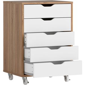 MHSTAR UK LTD Vinsetto Vertical Filing Cabinet, 5-drawer File Cabinet, Mobile Office Cabinet on Wheels for Study, Home Office, Oak